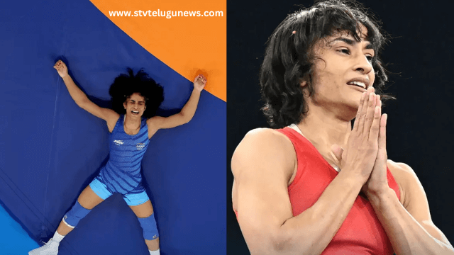 "Vinesh Phogat speaking at a press conference, expressing emotions while discussing revelations about her coach and issues in the wrestling community."